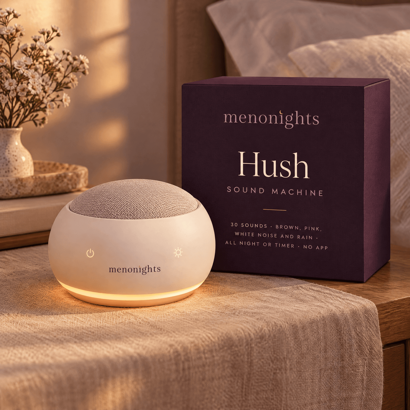 Hush Machine by MenoNights, with its box Hush Machine by MenoNights, with its box