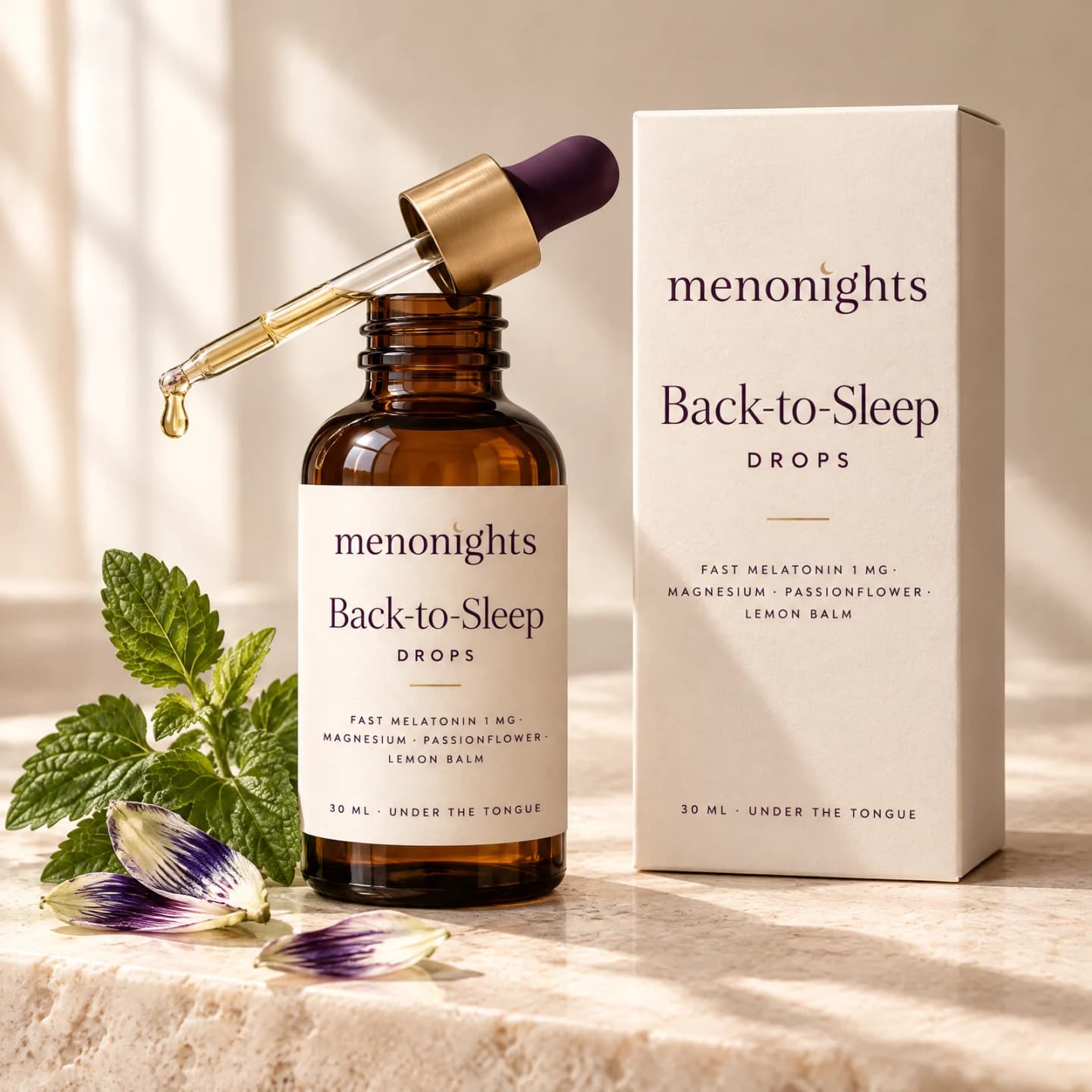 Back-to-Sleep Drops by MenoNights with its box Back-to-Sleep Drops by MenoNights with its box